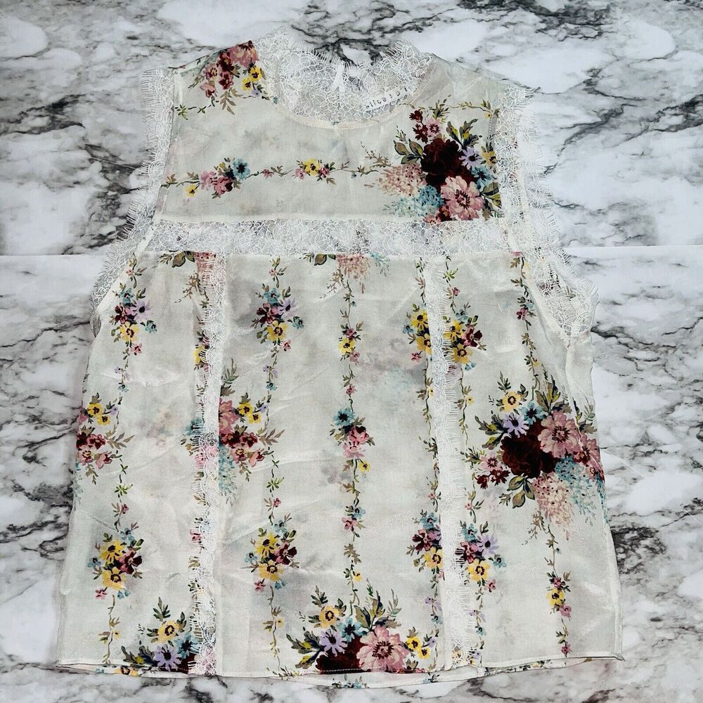 Alice + Olivia Sleeveless Blouse Jonie Floral Lace White Women S Cottage Boho